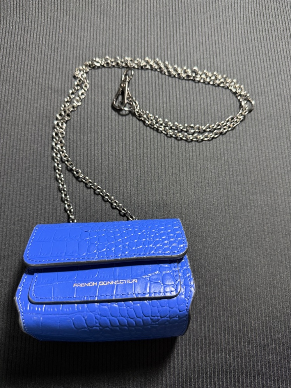 French Connection Cobalt Croc-Embossed Mini Crossbody with Silver Chain